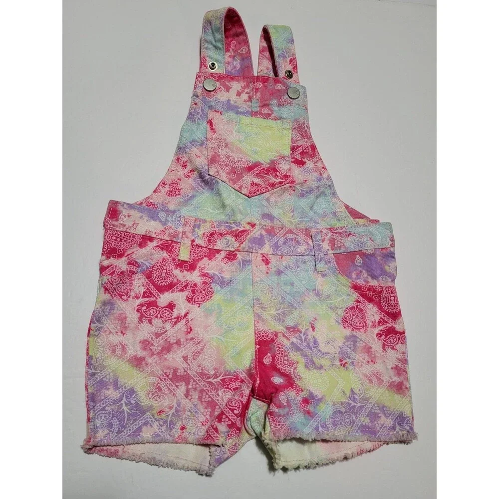 Children’s Place Tie Dyed Paisley Twill Shortalls Overalls Shorts Size Toddler 2